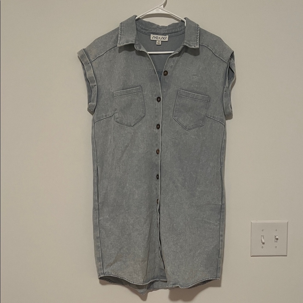 She + Sky Short Sleeve Light Blue Denim Dress Size S